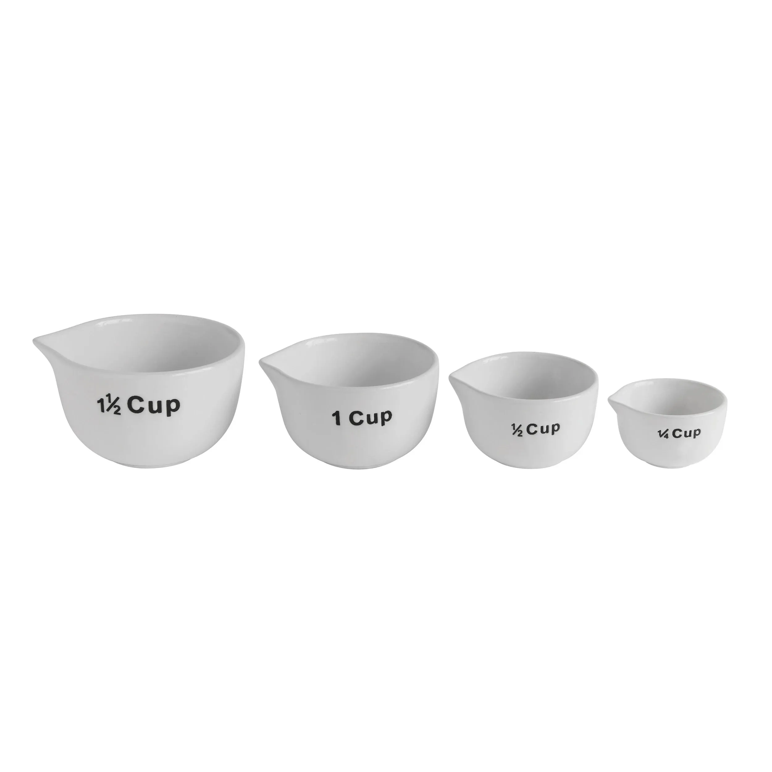 1-1/2, 1, 1/2 & 1/4 Cup Stoneware Measuring Cups, White, Set of 4