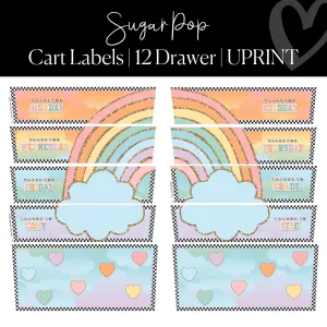 12 Drawer Rolling Cart Labels | Pastel Classroom Decor | Sugar Pop | UPRINT | Schoolgirl Style