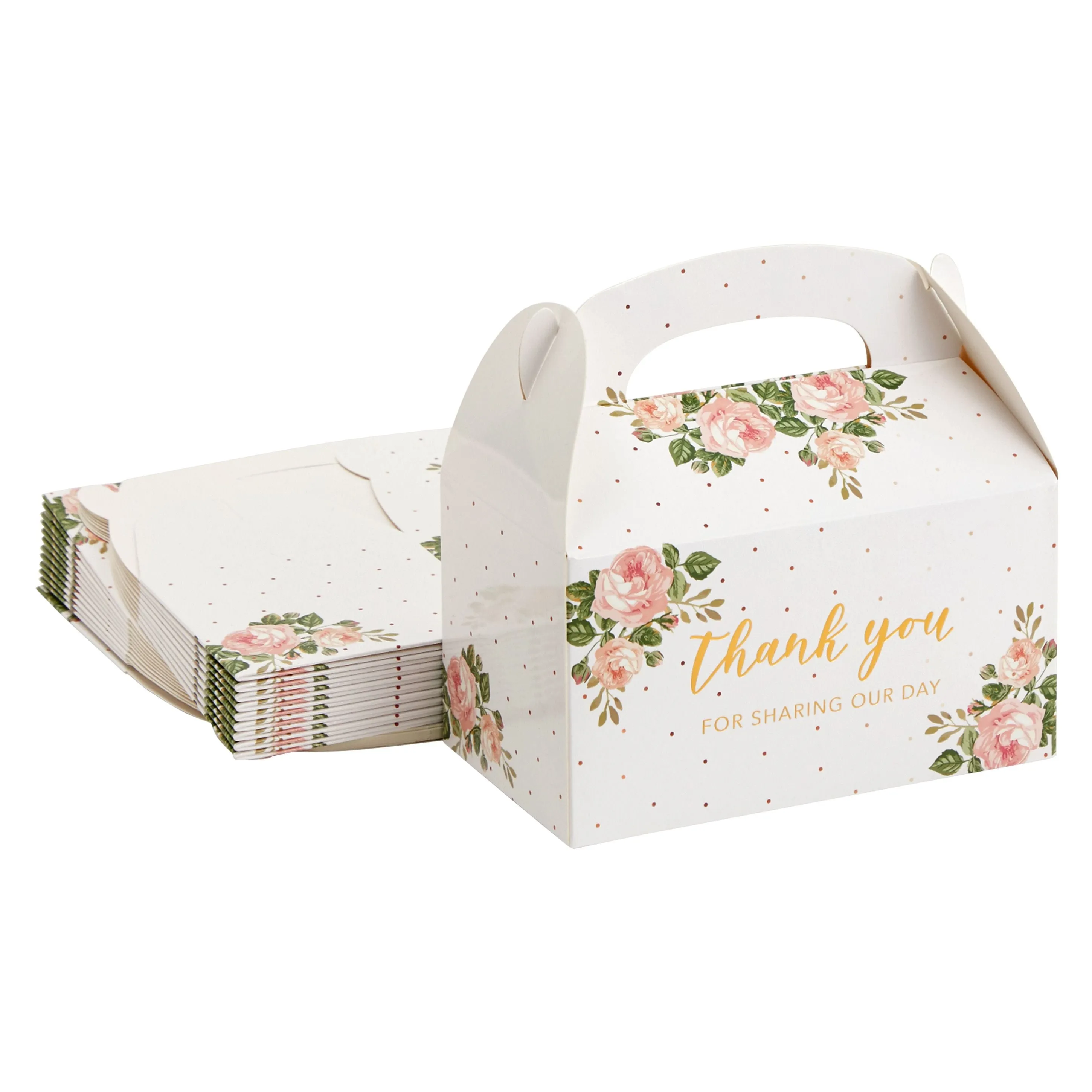 24-Pack 6.3x3.5x3.5-Inch Floral Party Favor Gable Boxes, Thank You Gift Boxes for Birthday, Wedding, and Baby Shower Celebrations