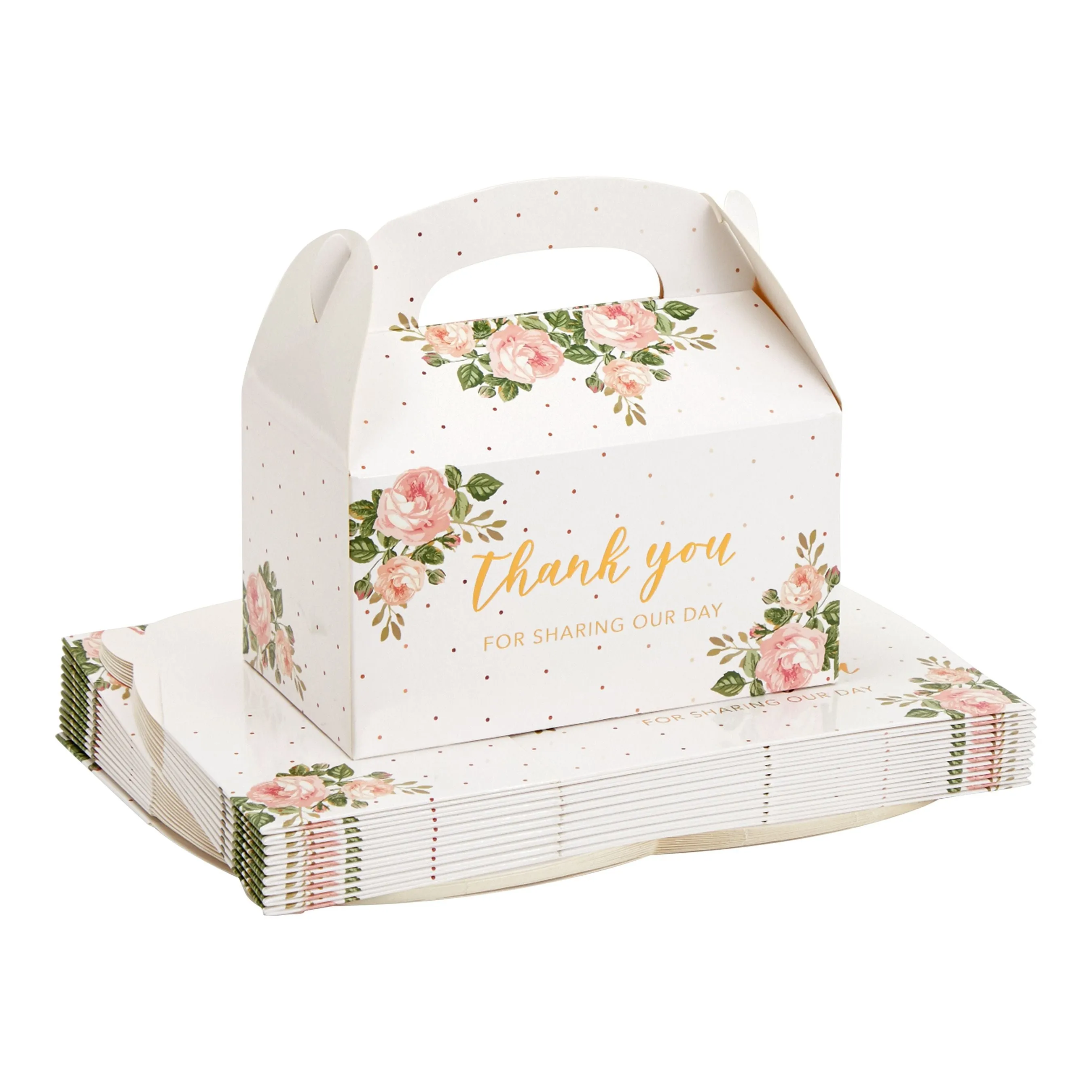 24-Pack 6.3x3.5x3.5-Inch Floral Party Favor Gable Boxes, Thank You Gift Boxes for Birthday, Wedding, and Baby Shower Celebrations