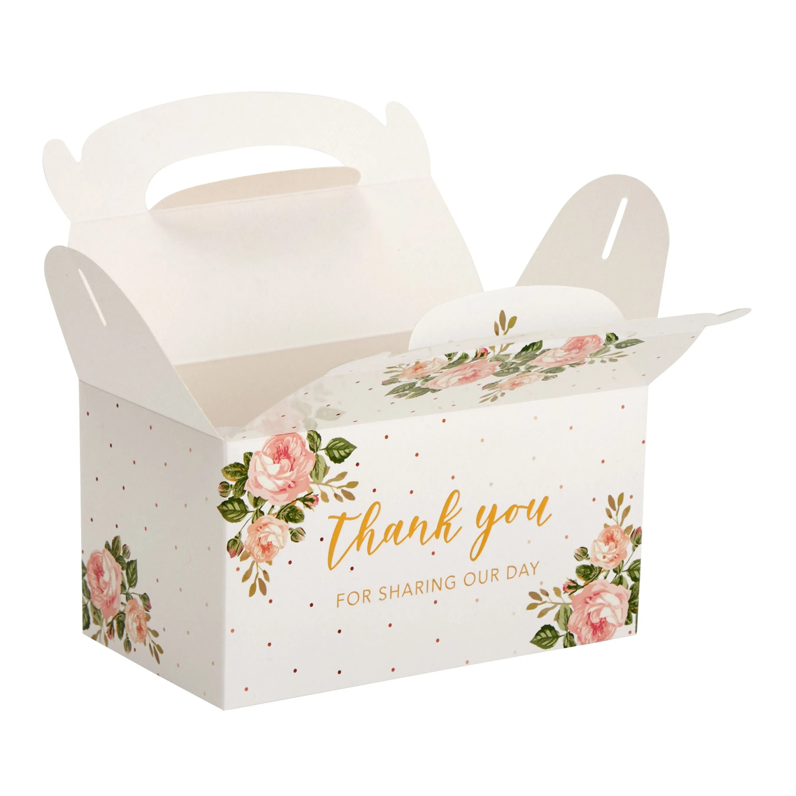 24-Pack 6.3x3.5x3.5-Inch Floral Party Favor Gable Boxes, Thank You Gift Boxes for Birthday, Wedding, and Baby Shower Celebrations