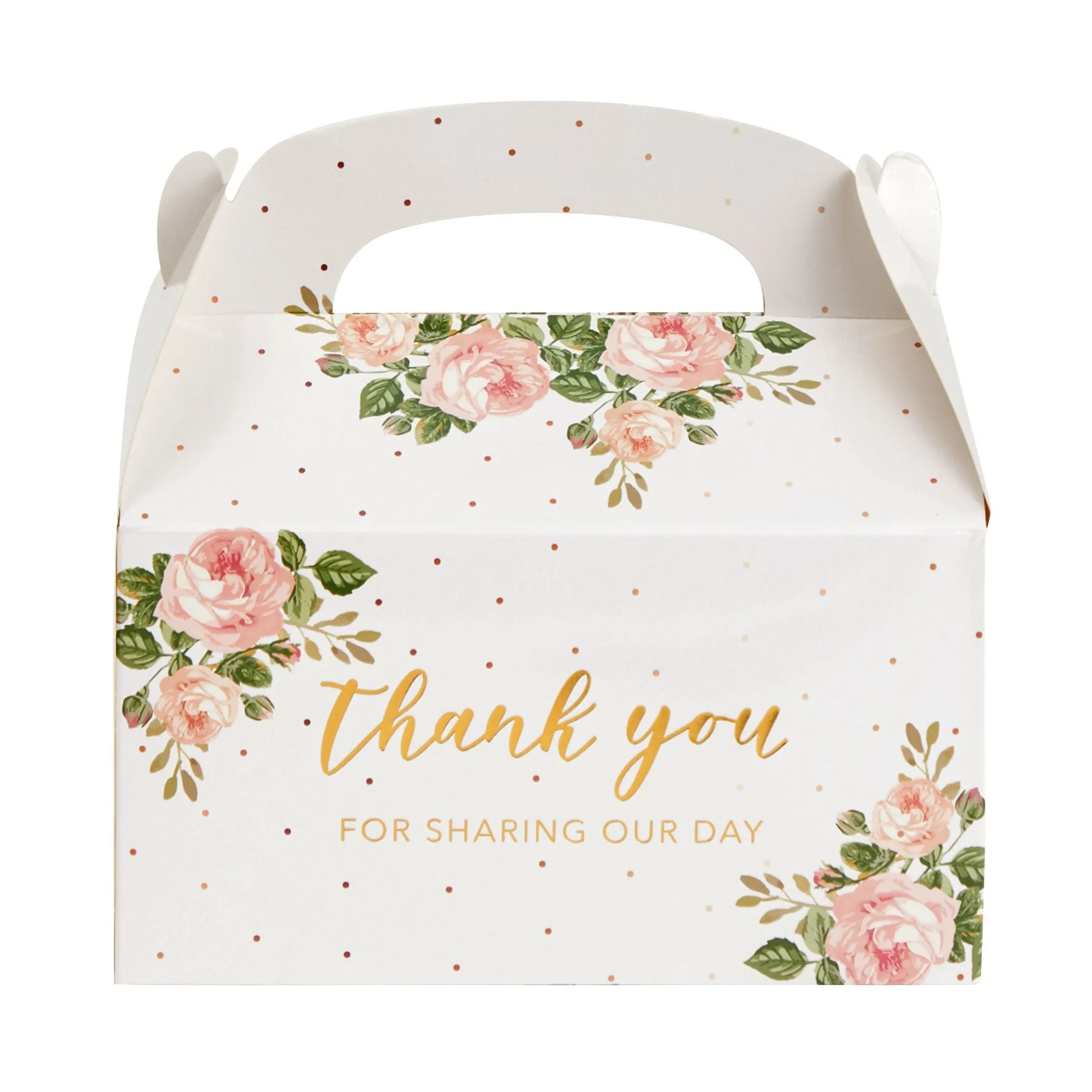 24-Pack 6.3x3.5x3.5-Inch Floral Party Favor Gable Boxes, Thank You Gift Boxes for Birthday, Wedding, and Baby Shower Celebrations