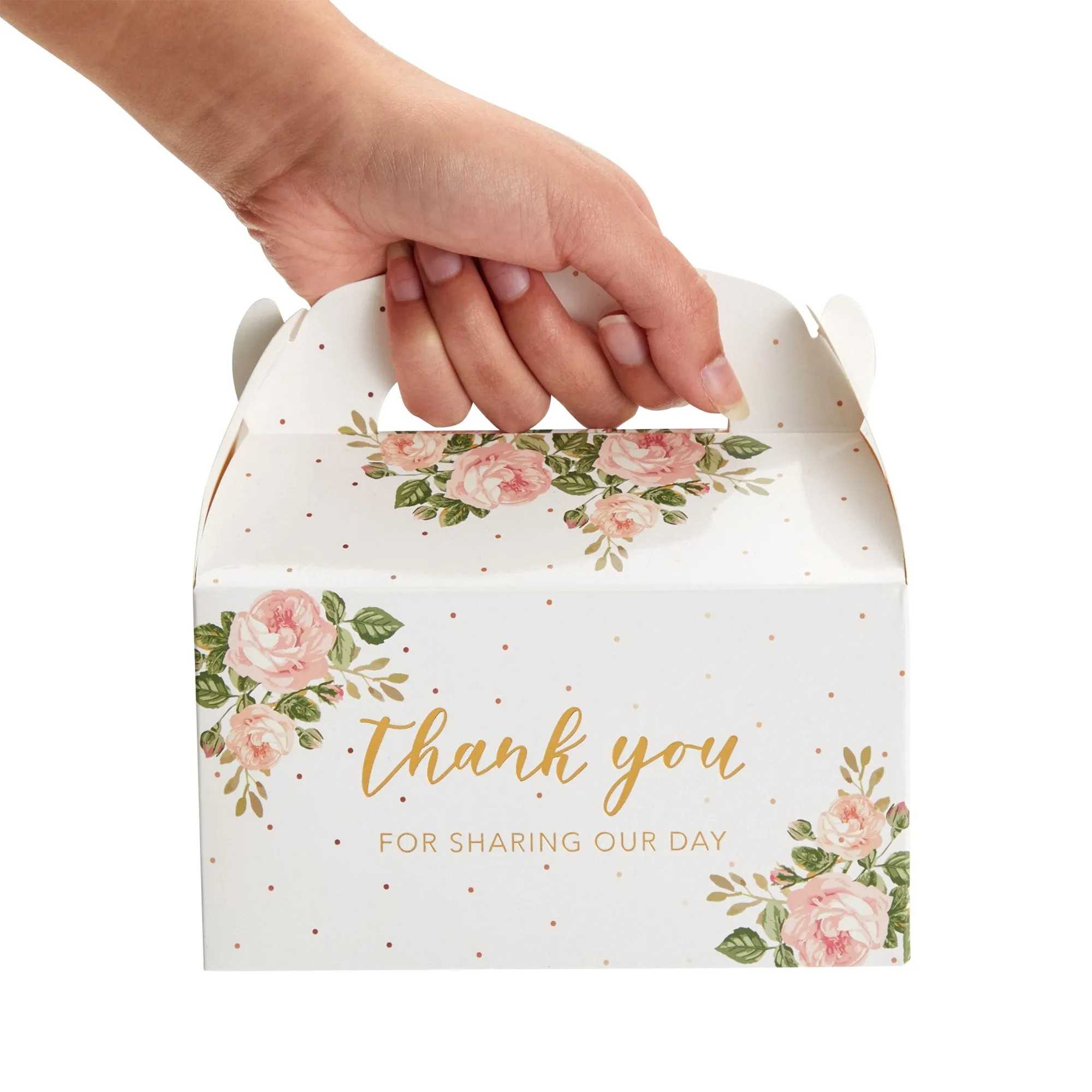 24-Pack 6.3x3.5x3.5-Inch Floral Party Favor Gable Boxes, Thank You Gift Boxes for Birthday, Wedding, and Baby Shower Celebrations