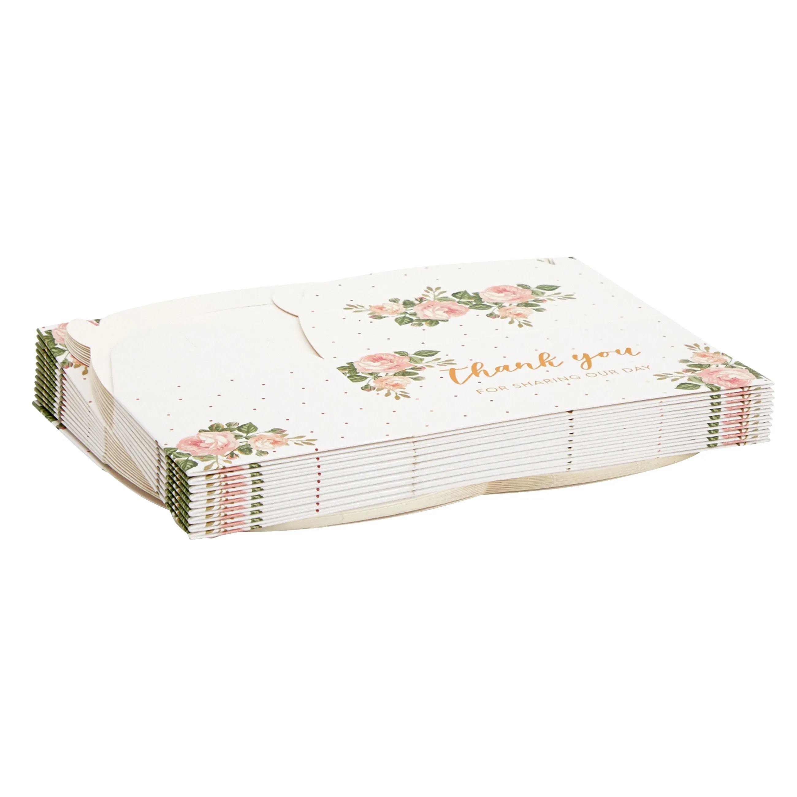 24-Pack 6.3x3.5x3.5-Inch Floral Party Favor Gable Boxes, Thank You Gift Boxes for Birthday, Wedding, and Baby Shower Celebrations