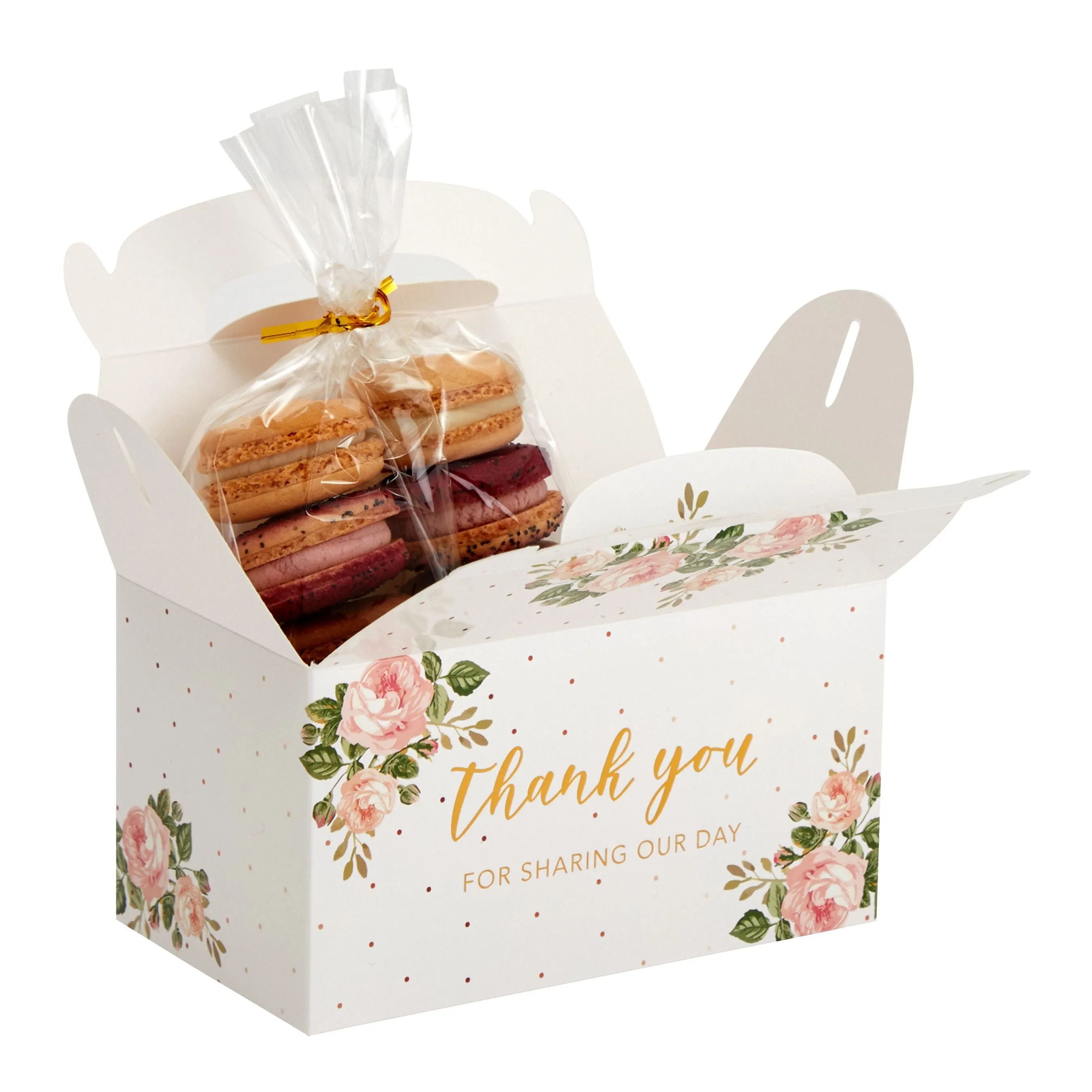 24-Pack 6.3x3.5x3.5-Inch Floral Party Favor Gable Boxes, Thank You Gift Boxes for Birthday, Wedding, and Baby Shower Celebrations