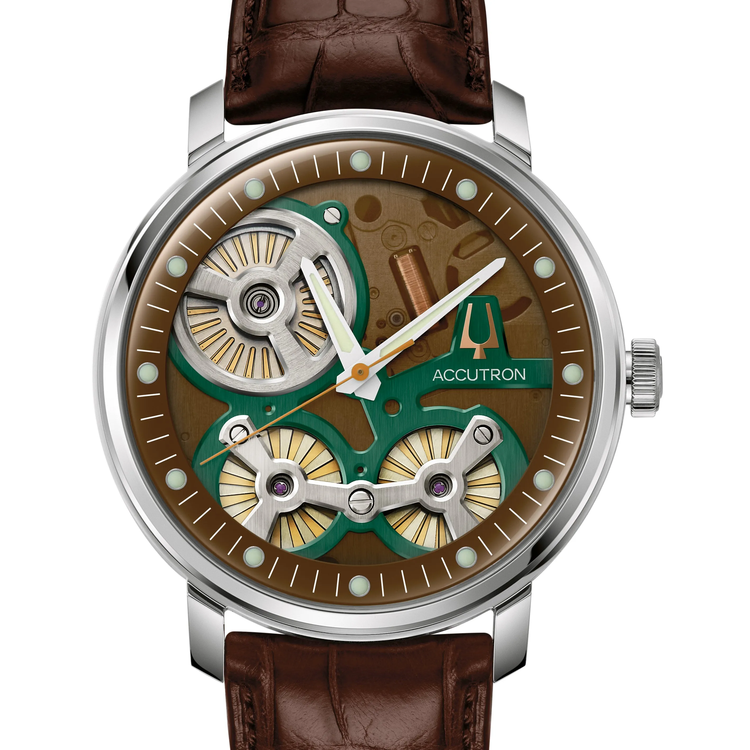 Accutron Spaceview 2020 La Palina Edition Brown Watch 2ES6A007 with Cigar Humidor Set