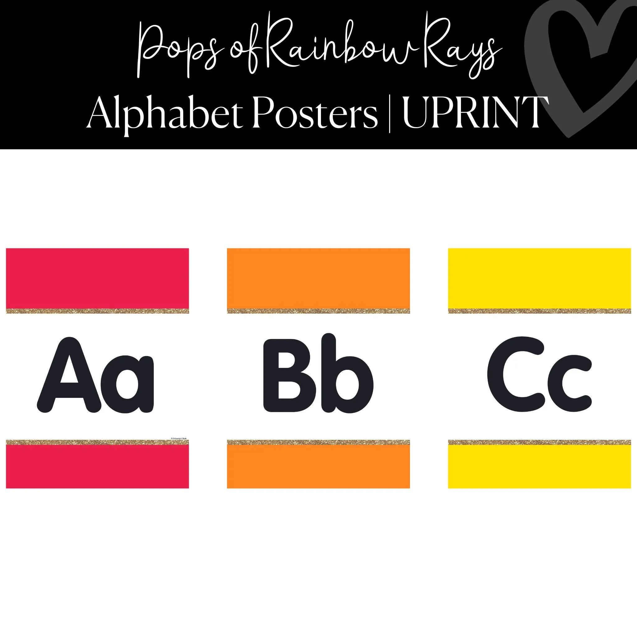 Alphabet Posters | Rainbow Classroom Decor |  Pops of Rainbow Rays | UPRINT | Schoolgirl Style