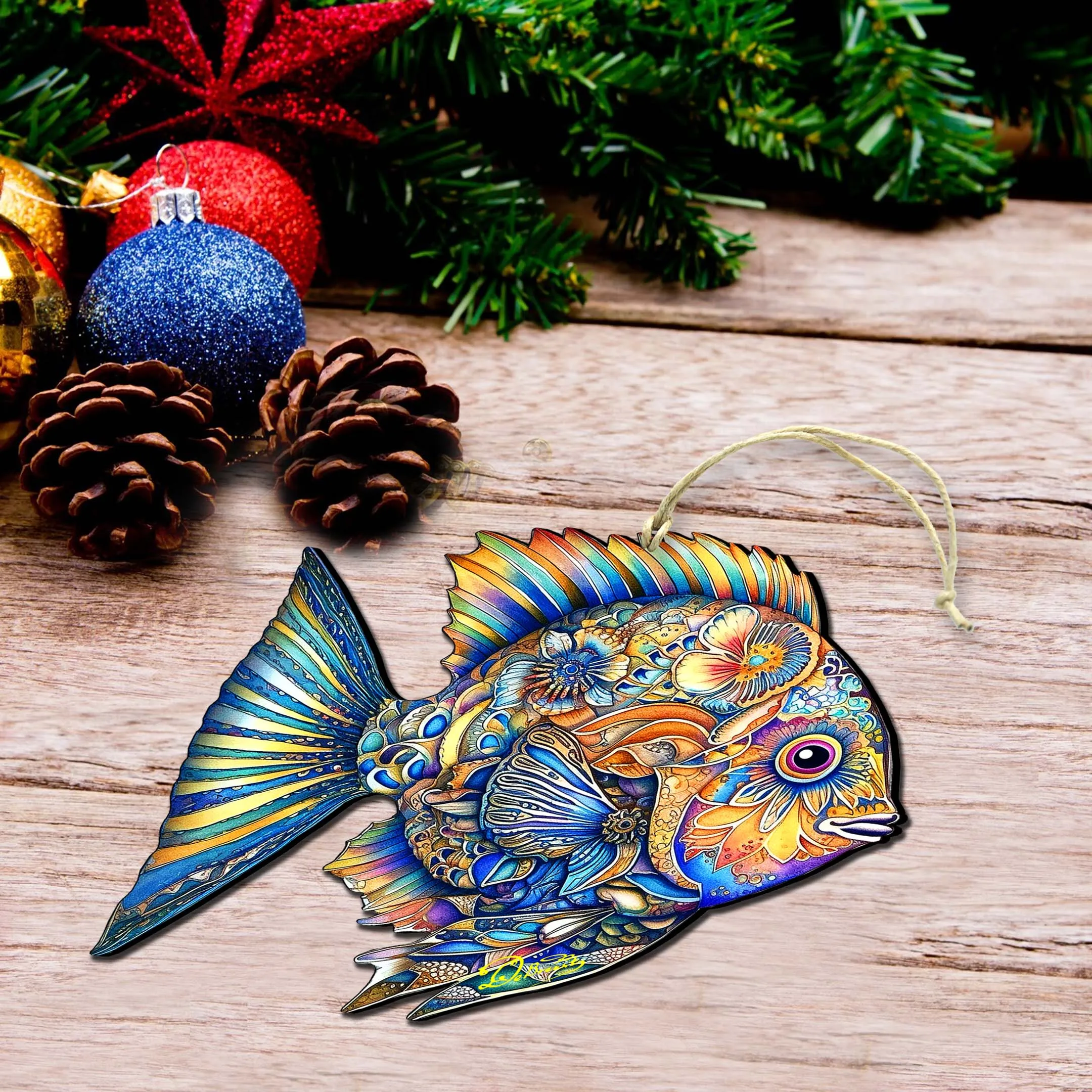 Beach Themed Ornaments - Cerulean Serenity Fish Wooden Ornaments by G.Debrekht | Coastal Holiday Decor - 8688304