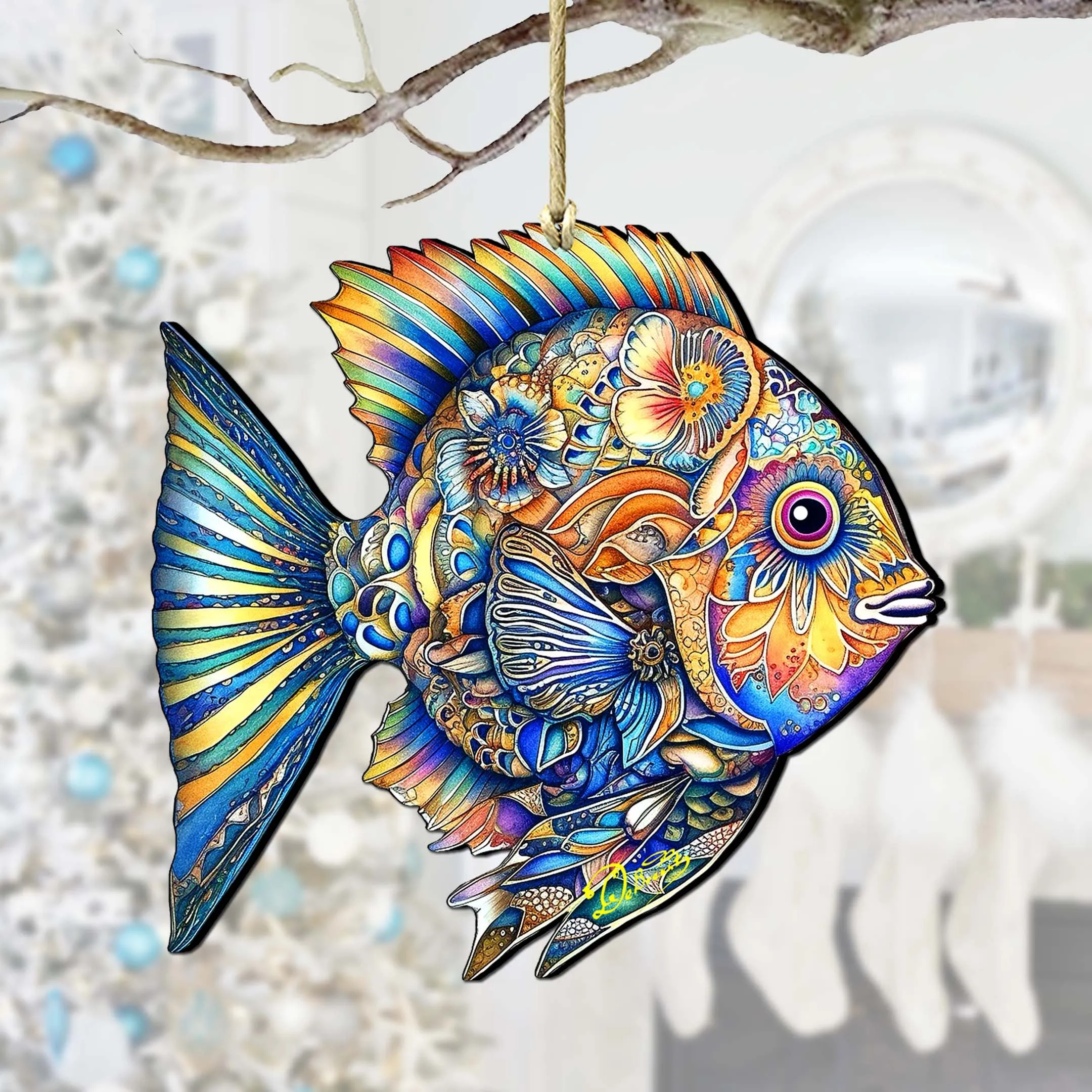 Beach Themed Ornaments - Cerulean Serenity Fish Wooden Ornaments by G.Debrekht | Coastal Holiday Decor - 8688304