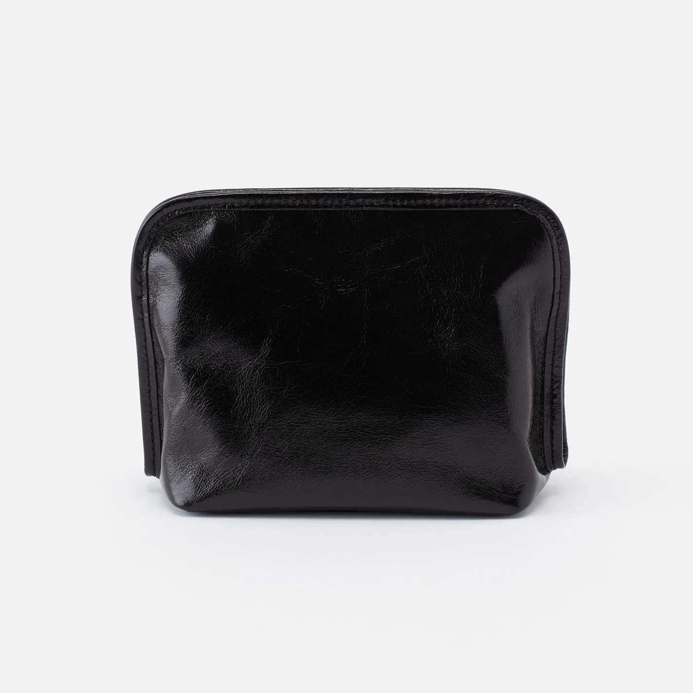 Beauty Cosmetic Pouch In Polished Leather - Black