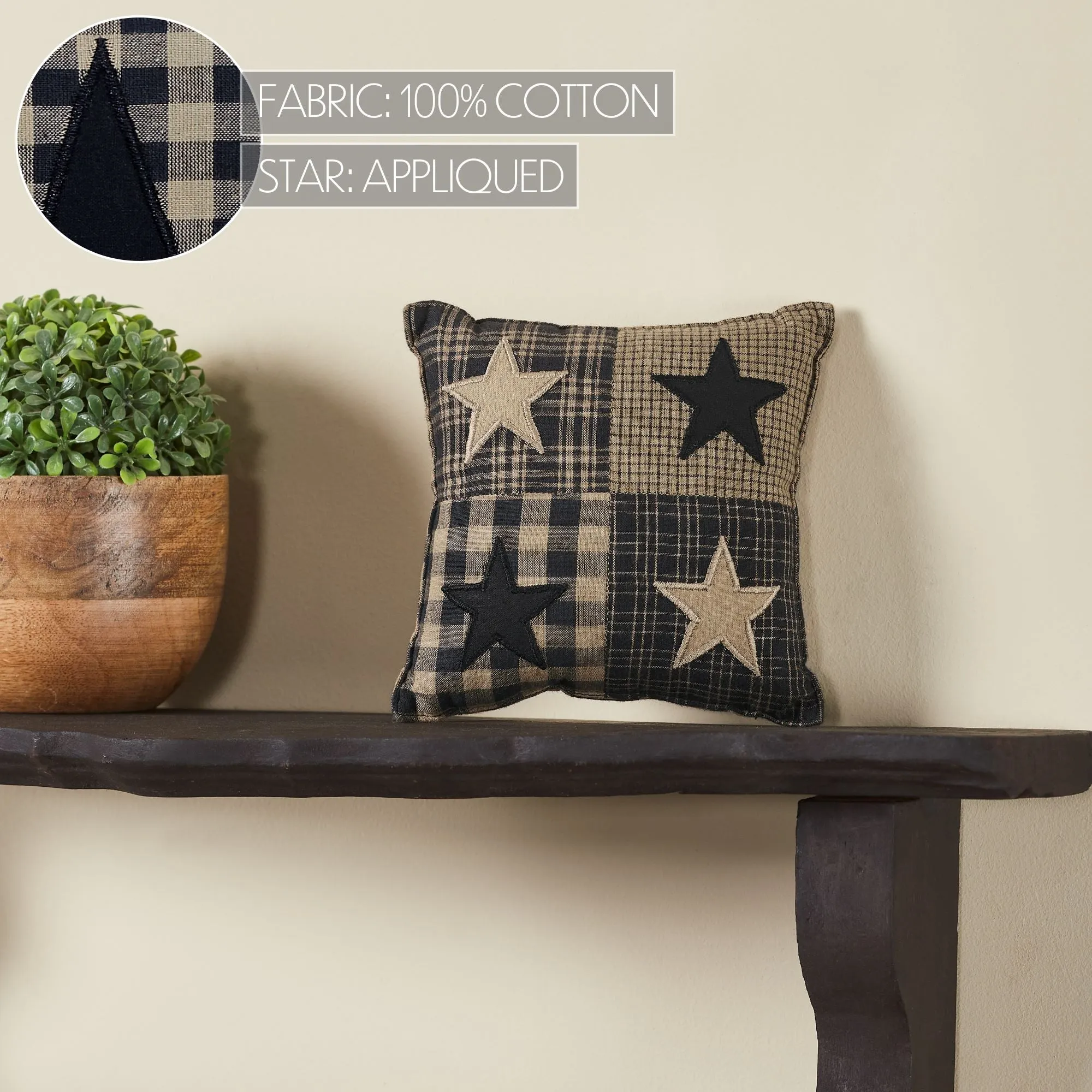 Black Check Star Pillow 6x6