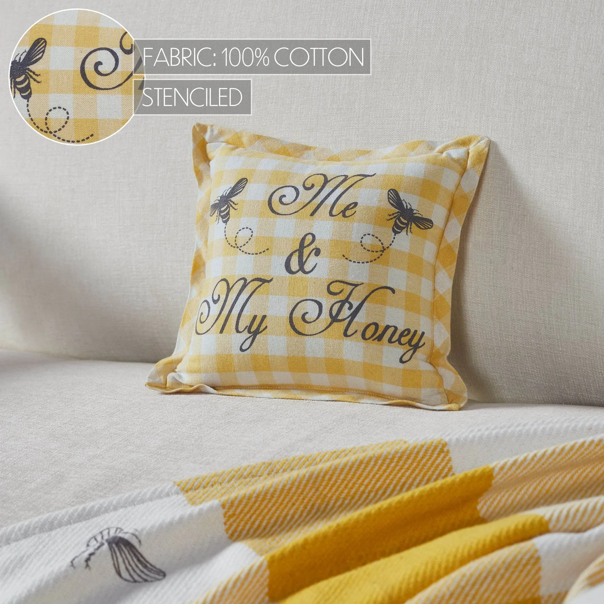 Buzzy Bees Me & My Honey Pillow 9x9