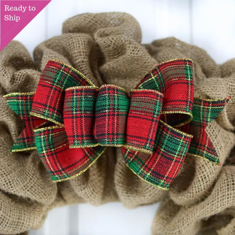 Christmas Add On Wreath Bow - Wreath Embellishment for Already Made Wreath - Farmhouse Extra