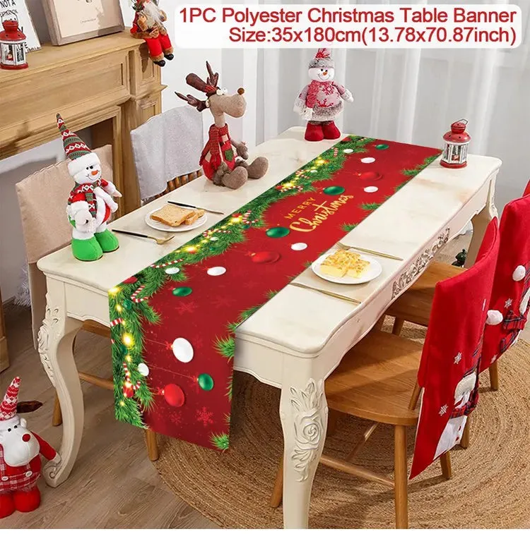 Christmas Table Runner Merry Christmas Decorations 2023 For Home Tablecloth Navidad Noel Kerst Xmas Gifts New Year 2024 Natal