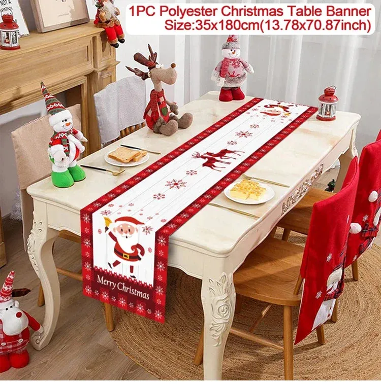 Christmas Table Runner Merry Christmas Decorations 2023 For Home Tablecloth Navidad Noel Kerst Xmas Gifts New Year 2024 Natal