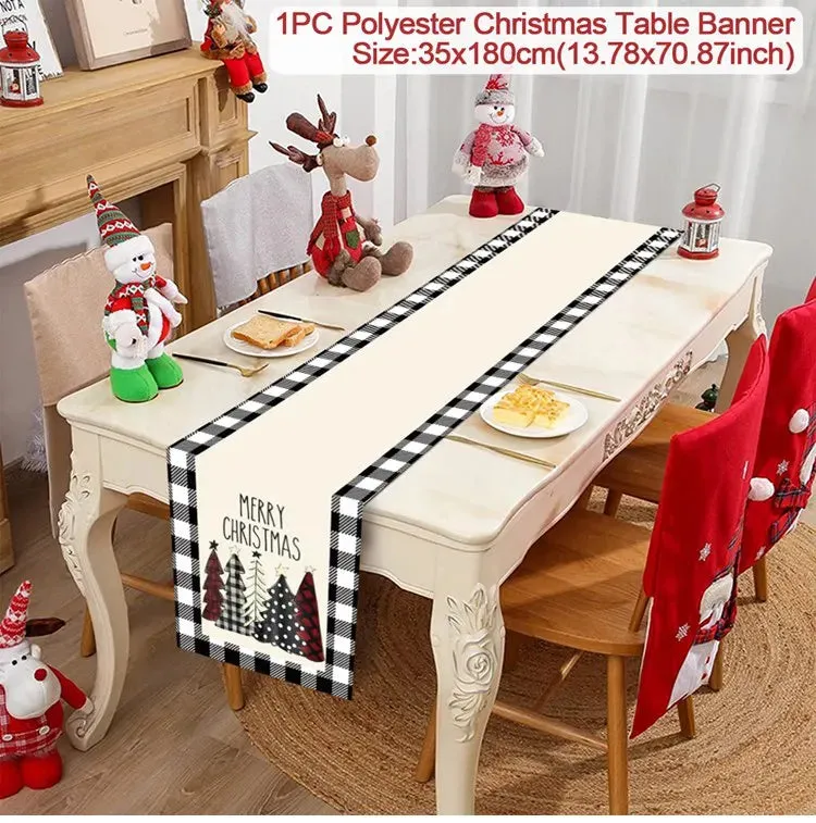 Christmas Table Runner Merry Christmas Decorations 2023 For Home Tablecloth Navidad Noel Kerst Xmas Gifts New Year 2024 Natal