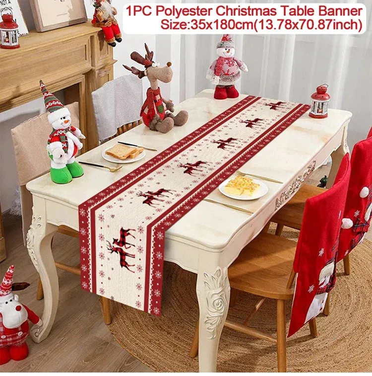 Christmas Table Runner Merry Christmas Decorations 2023 For Home Tablecloth Navidad Noel Kerst Xmas Gifts New Year 2024 Natal