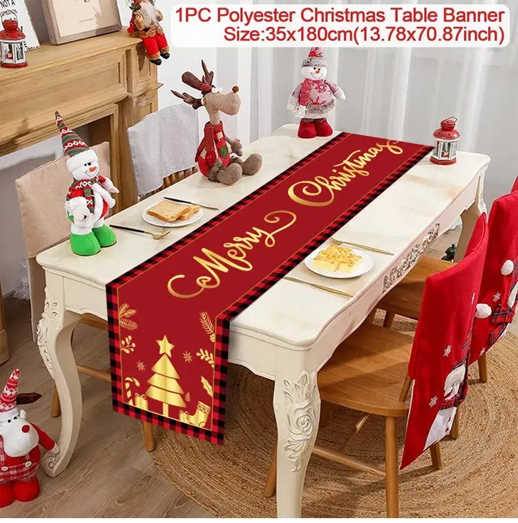 Christmas Table Runner Merry Christmas Decorations 2023 For Home Tablecloth Navidad Noel Kerst Xmas Gifts New Year 2024 Natal