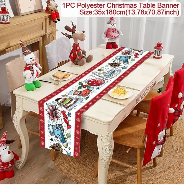 Christmas Table Runner Merry Christmas Decorations 2023 For Home Tablecloth Navidad Noel Kerst Xmas Gifts New Year 2024 Natal