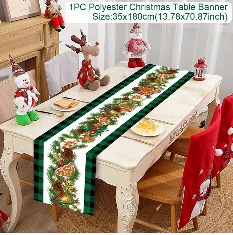 Christmas Table Runner Merry Christmas Decorations 2023 For Home Tablecloth Navidad Noel Kerst Xmas Gifts New Year 2024 Natal