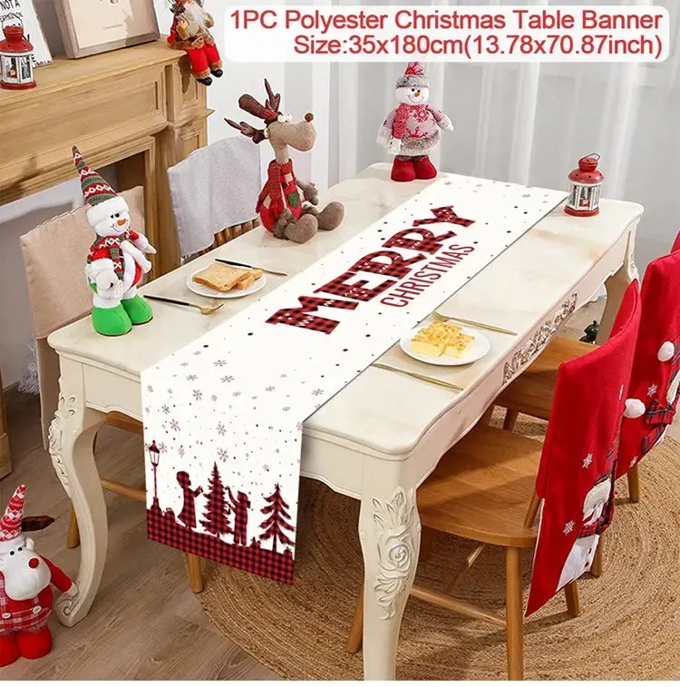 Christmas Table Runner Merry Christmas Decorations 2023 For Home Tablecloth Navidad Noel Kerst Xmas Gifts New Year 2024 Natal