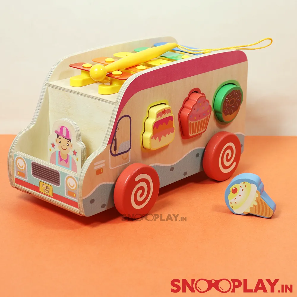 Colorful Wooden Food Truck Toy (with wooden blocks and xylophone)