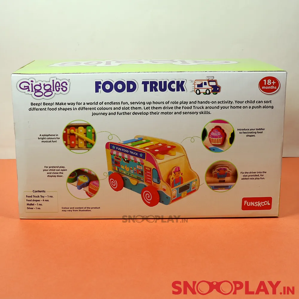 Colorful Wooden Food Truck Toy (with wooden blocks and xylophone)