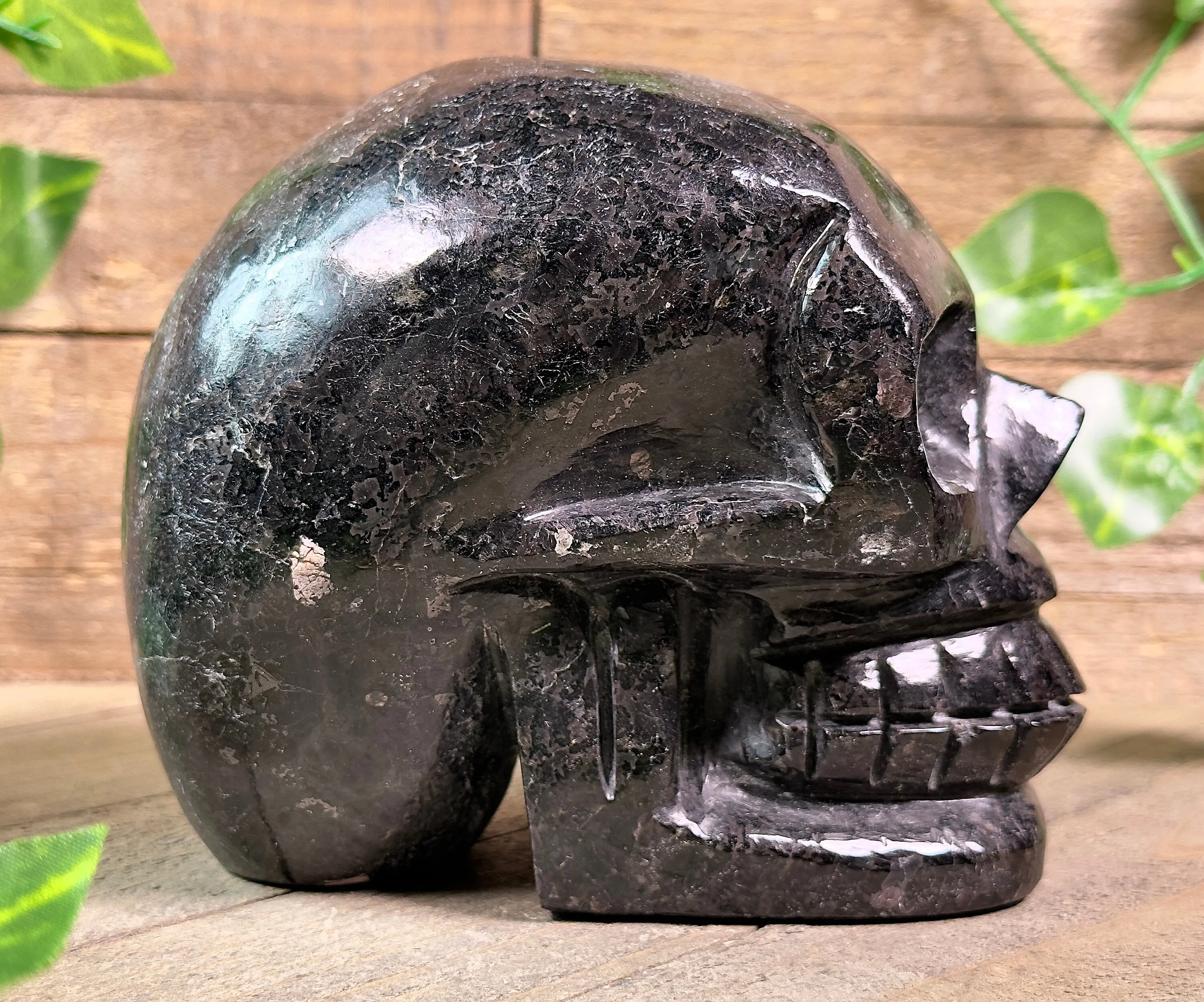 COPPERNITE Indian NUUMMITE Crystal Skull - Large - Gothic Home Decor, Memento Mori, Halloween Decor, 53128