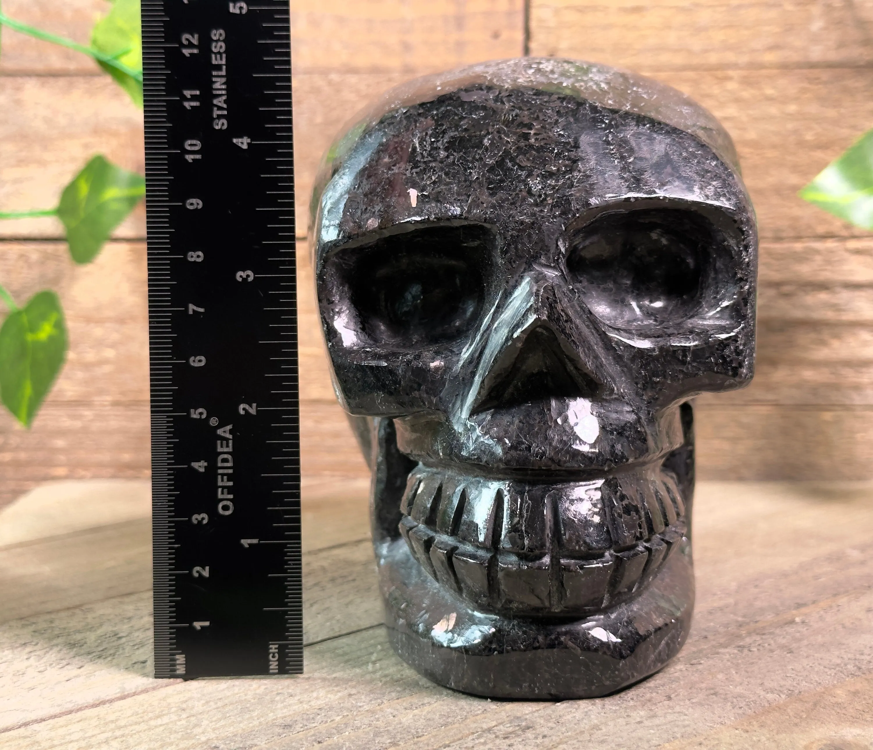 COPPERNITE Indian NUUMMITE Crystal Skull - Large - Gothic Home Decor, Memento Mori, Halloween Decor, 53128