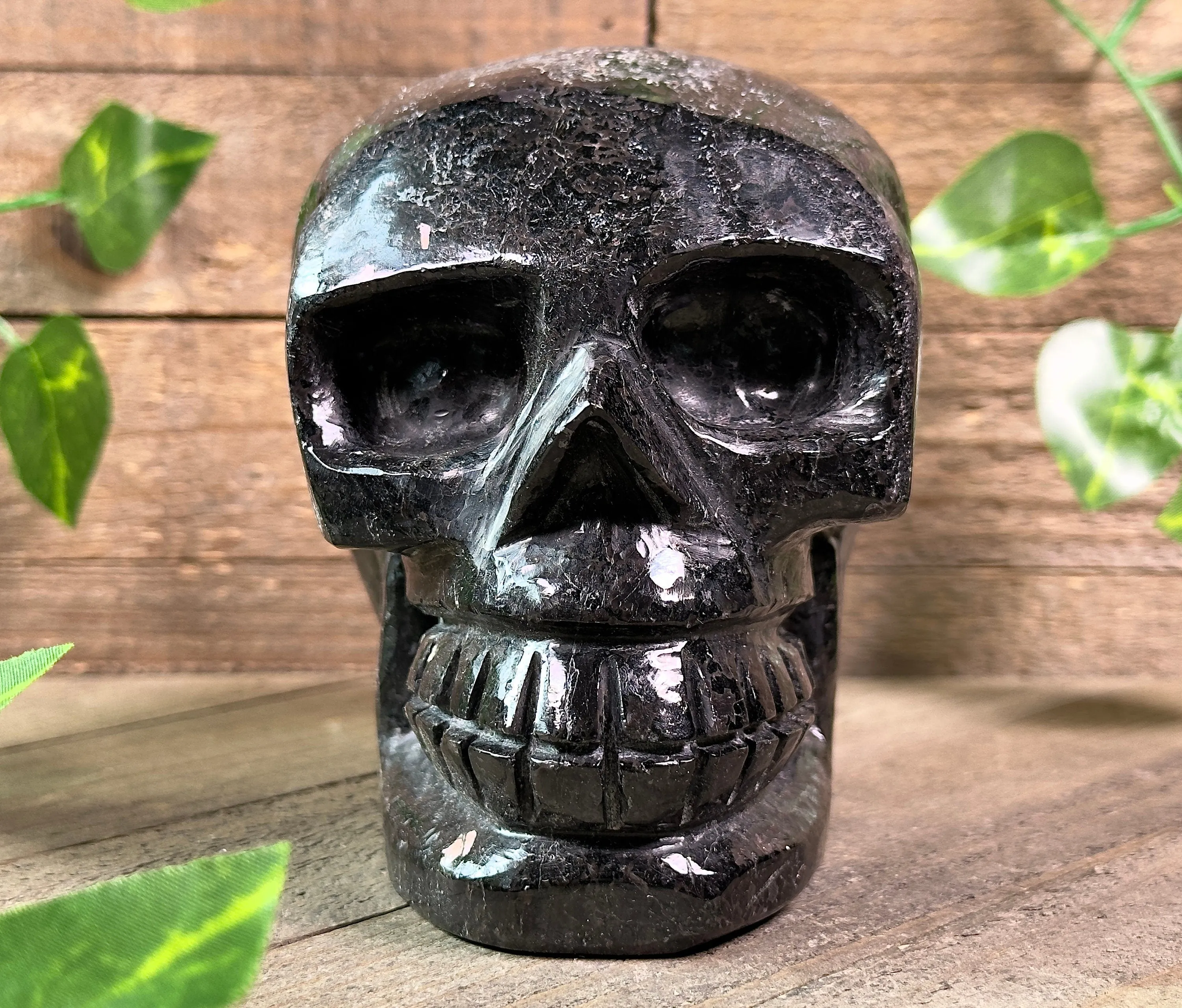 COPPERNITE Indian NUUMMITE Crystal Skull - Large - Gothic Home Decor, Memento Mori, Halloween Decor, 53128