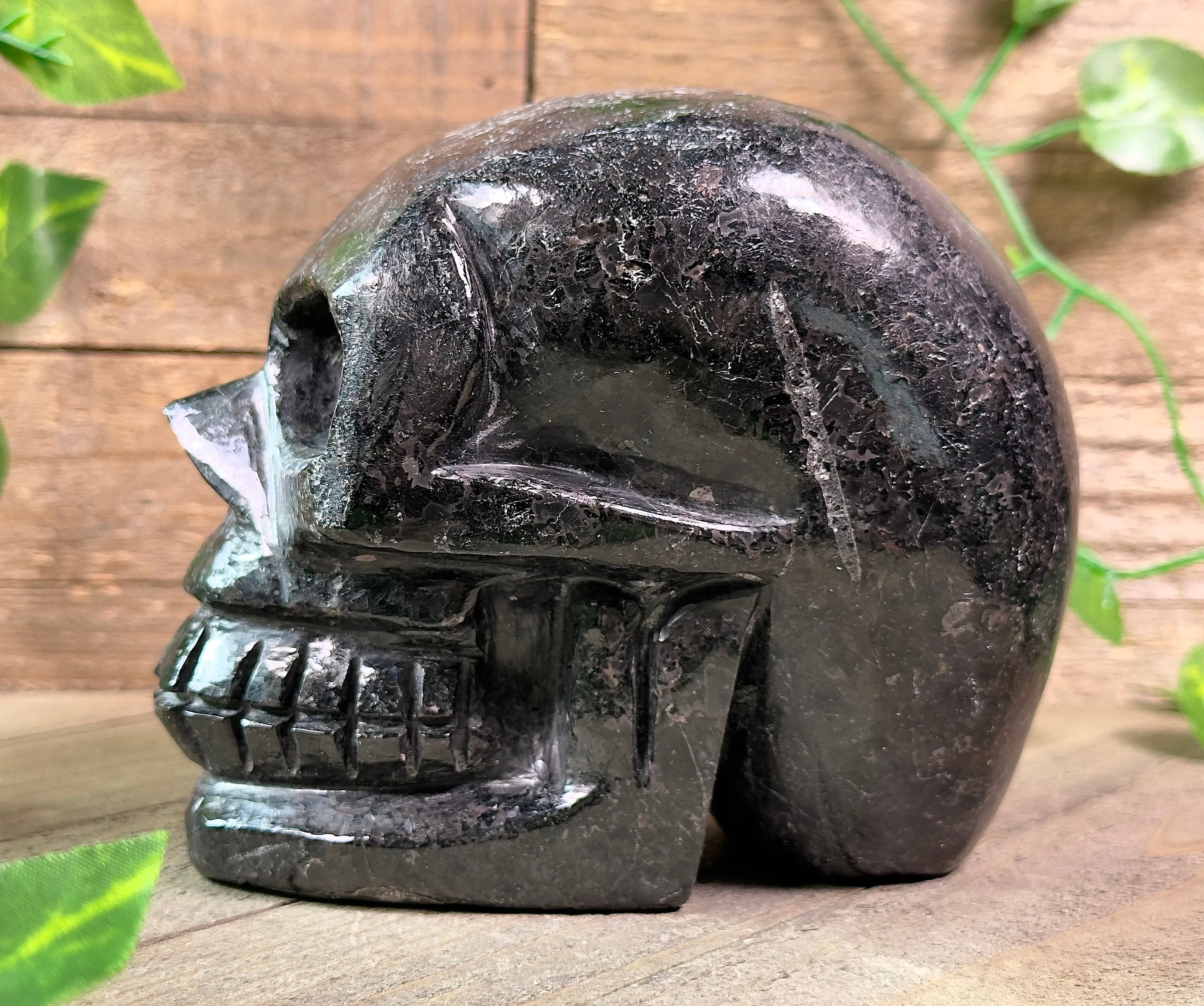 COPPERNITE Indian NUUMMITE Crystal Skull - Large - Gothic Home Decor, Memento Mori, Halloween Decor, 53128