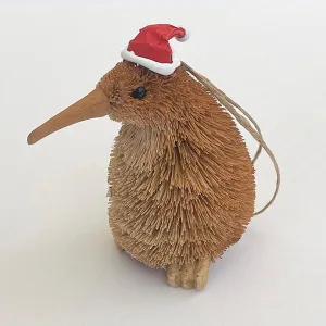 Cute Brush Kiwi Bird  Santa Hat Christmas Ornament