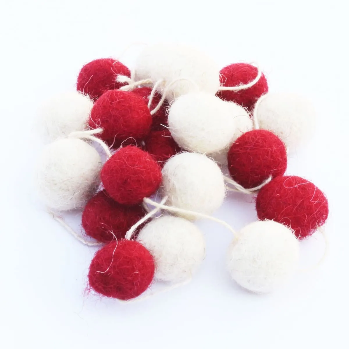 De Kulture Handmade Premium Wool Micro POM POM Garland Eco Friendly Christmas Tree Ornament Home Office Wedding Party Holiday Decoration Banner 24 Inches RED & OFF WHITE SET OF 4