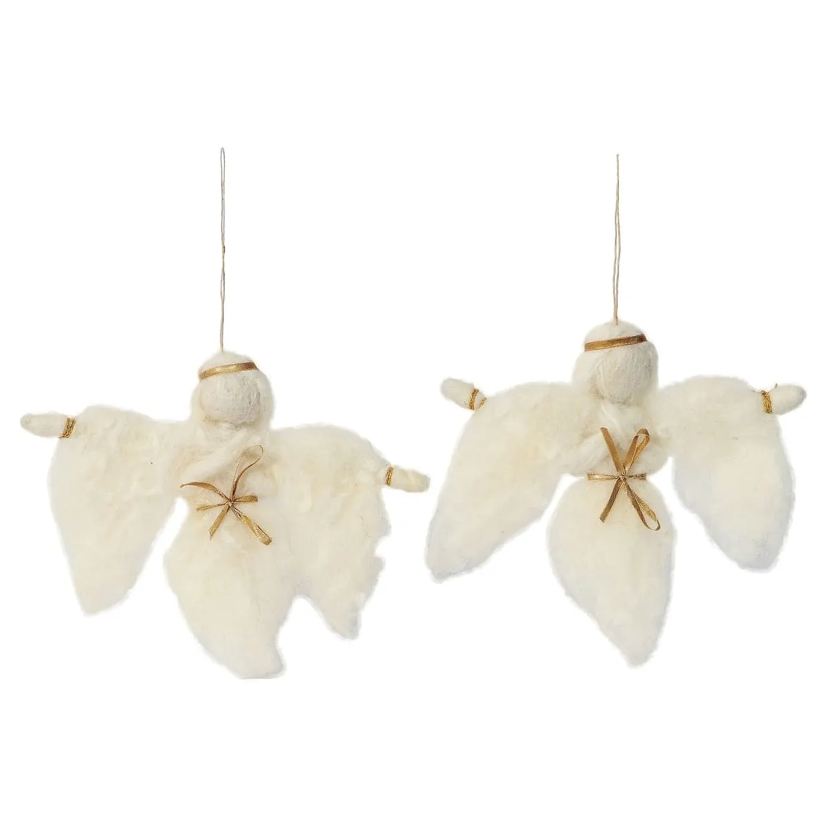 De Kulture Handmade Premium Wool Felt Angels Eco Friendly Needle Felted Christmas Xmas Tree Decoration Stuffed Ornament for Home Office Party Holiday Décor, (Set of 2)