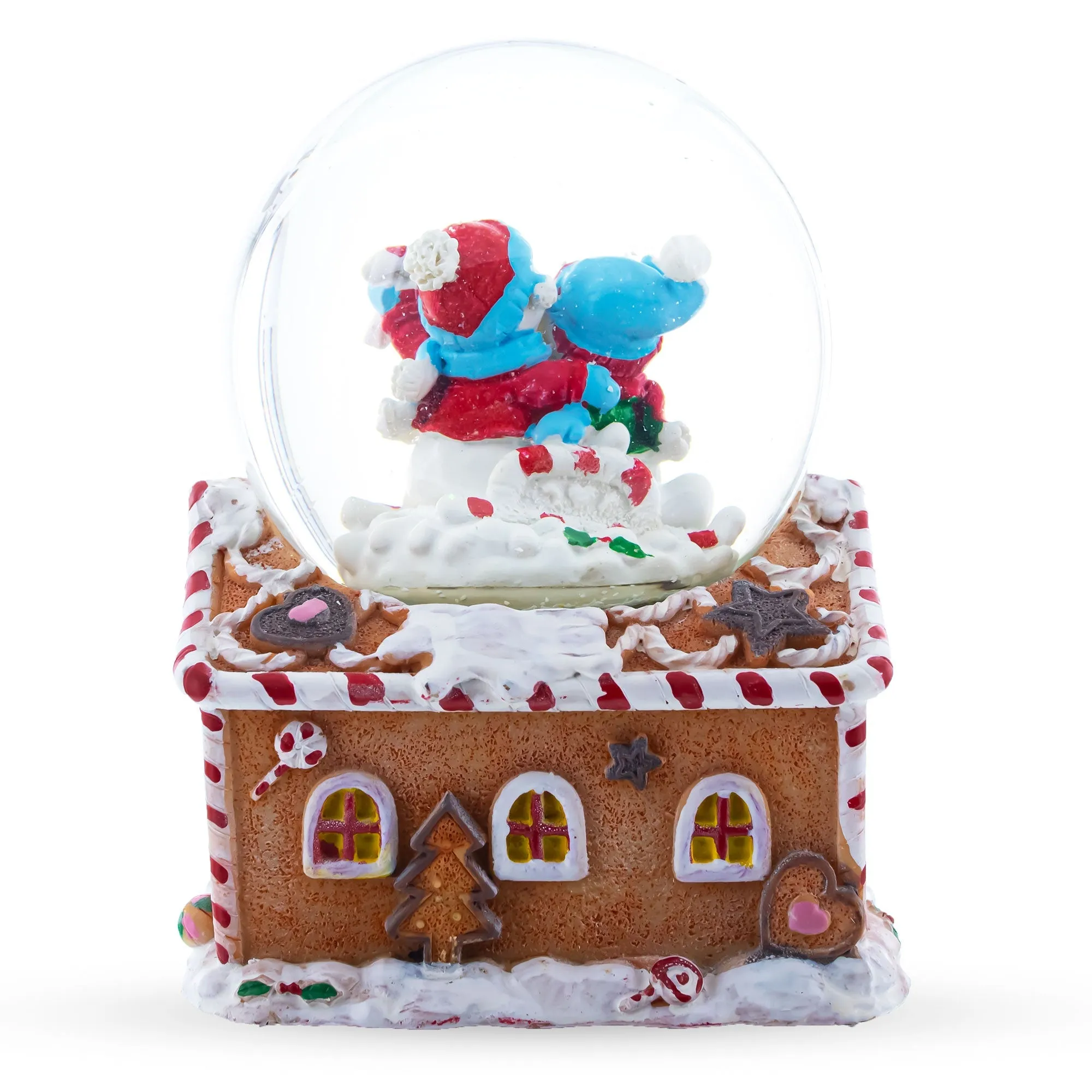 Gingerbread Cottage Romance: Musical Water Snow Globe With Snowmen Couple