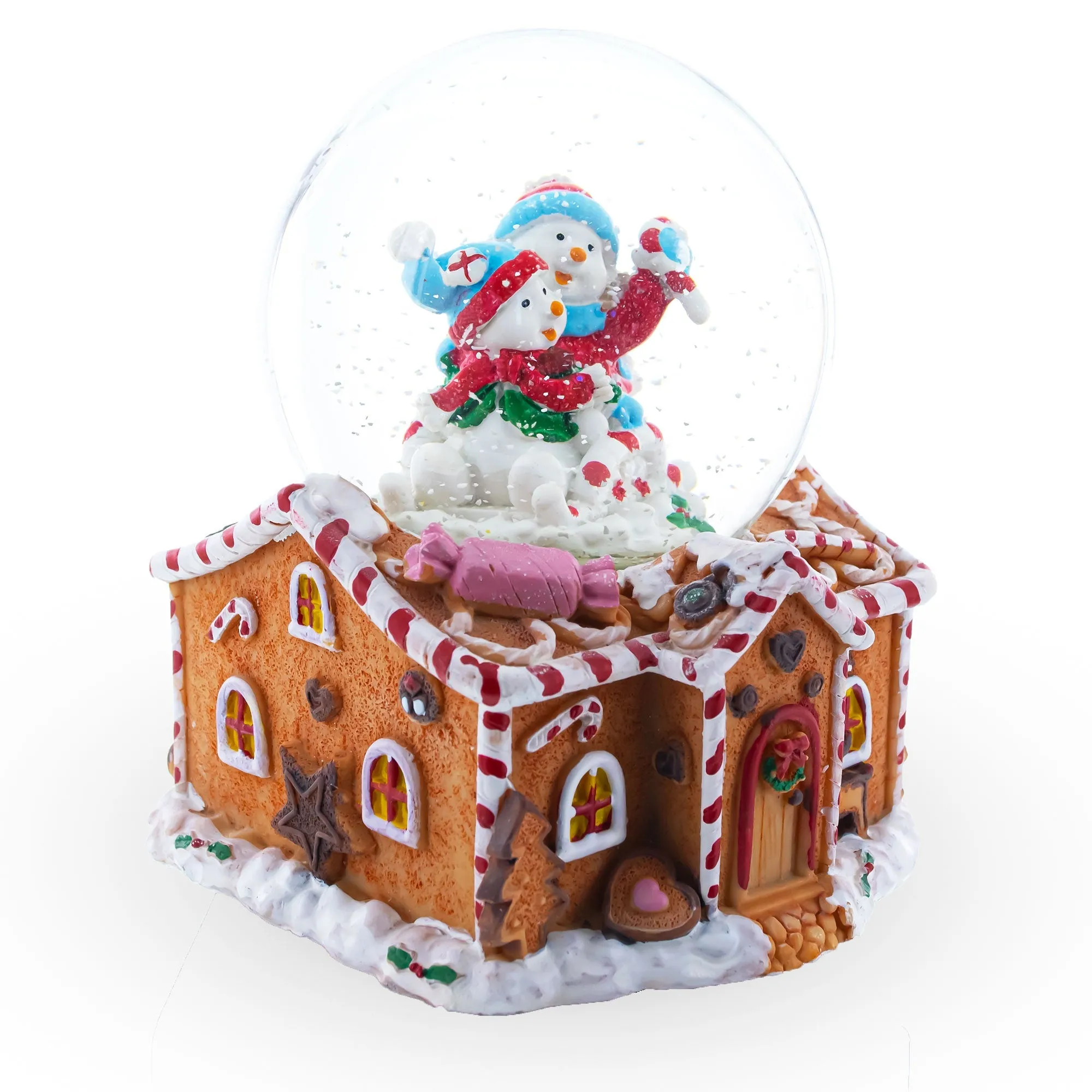 Gingerbread Cottage Romance: Musical Water Snow Globe With Snowmen Couple