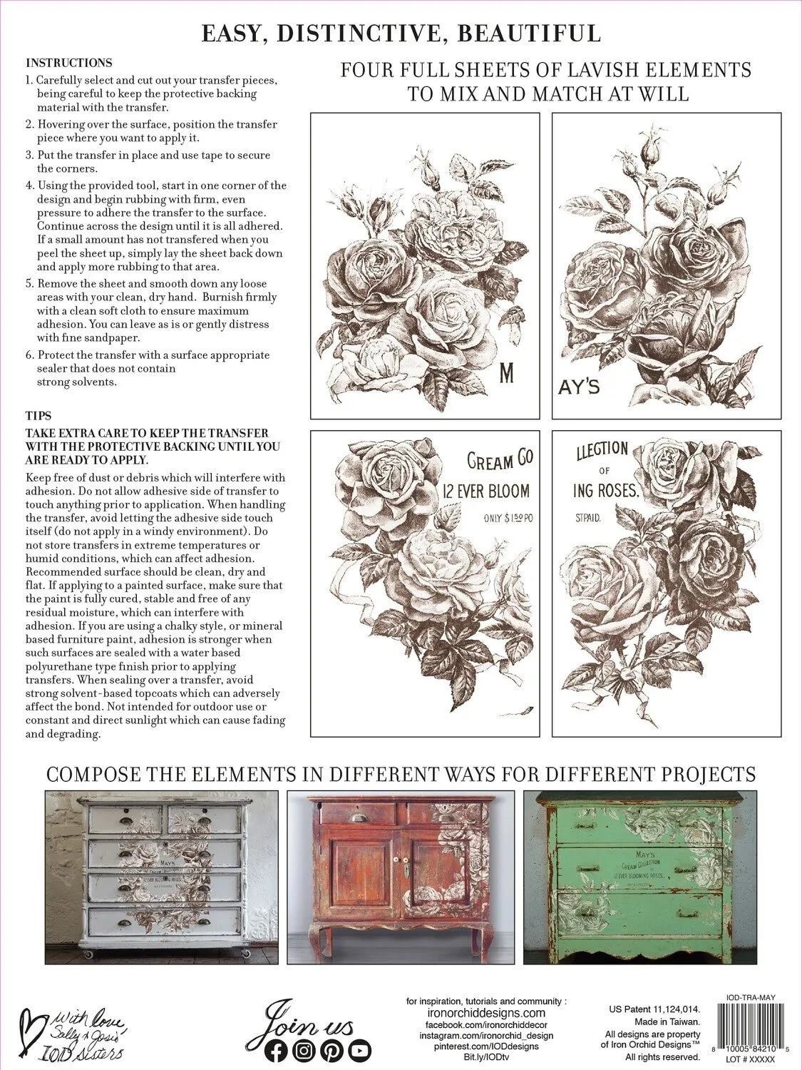 IOD May's Roses Decor Transfer - Iron Orchid Designs