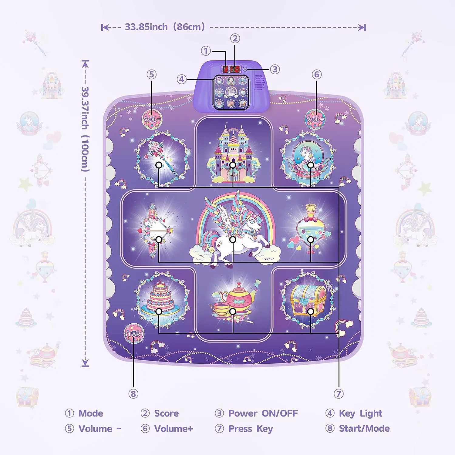 ITEM# 0196   Dance Mat - Unicorn Toy for Electronic Dance Pad with 5 Game Modes, Built-In Music, Touch Sensitive Light Up LED Musical Mat (Watch Video)