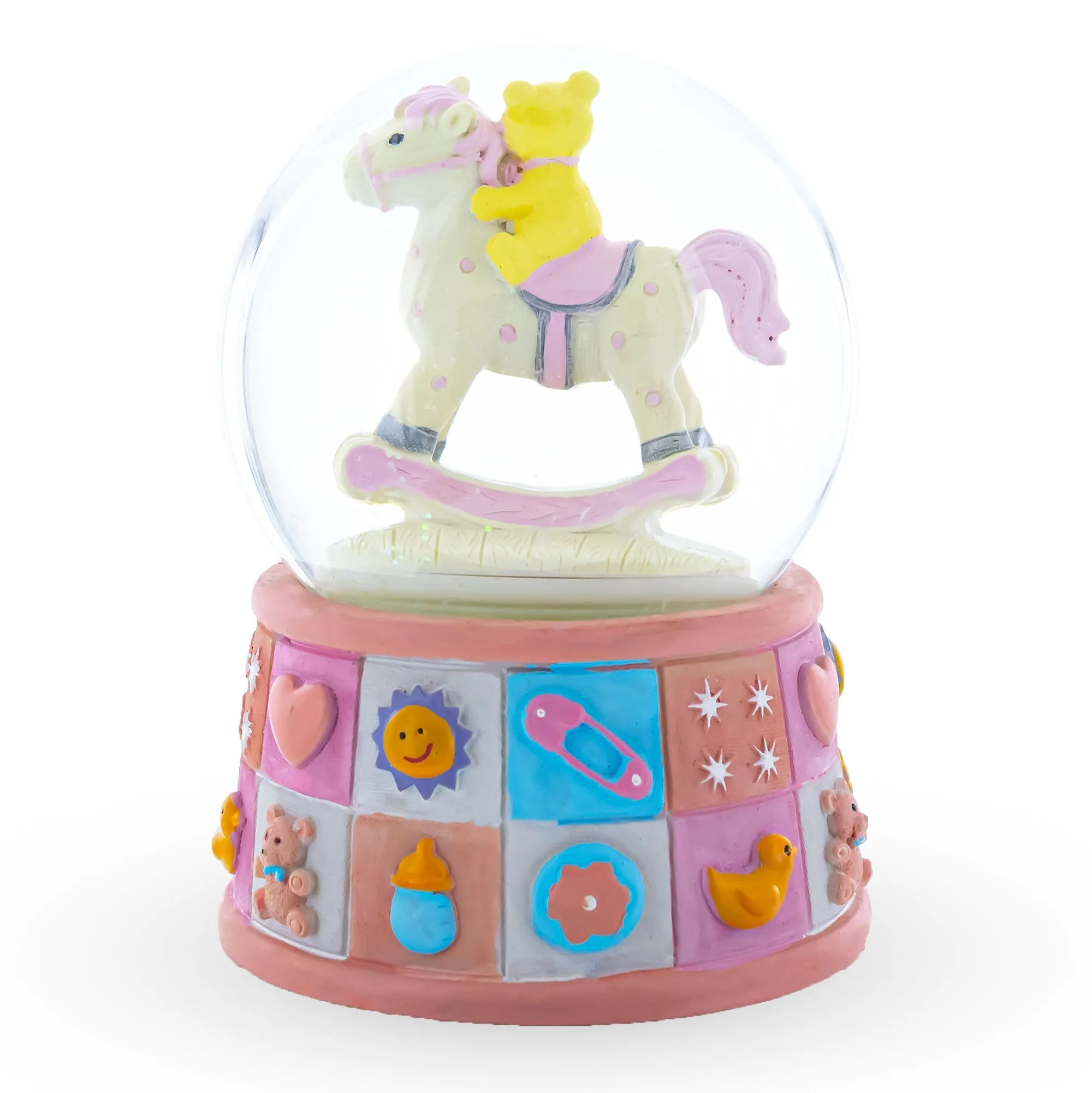 Lullaby Teddy On Rocking Horse: Musical Water Snow Globe For Baby Girl Gift