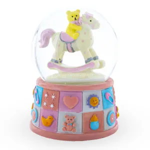 Lullaby Teddy On Rocking Horse: Musical Water Snow Globe For Baby Girl Gift