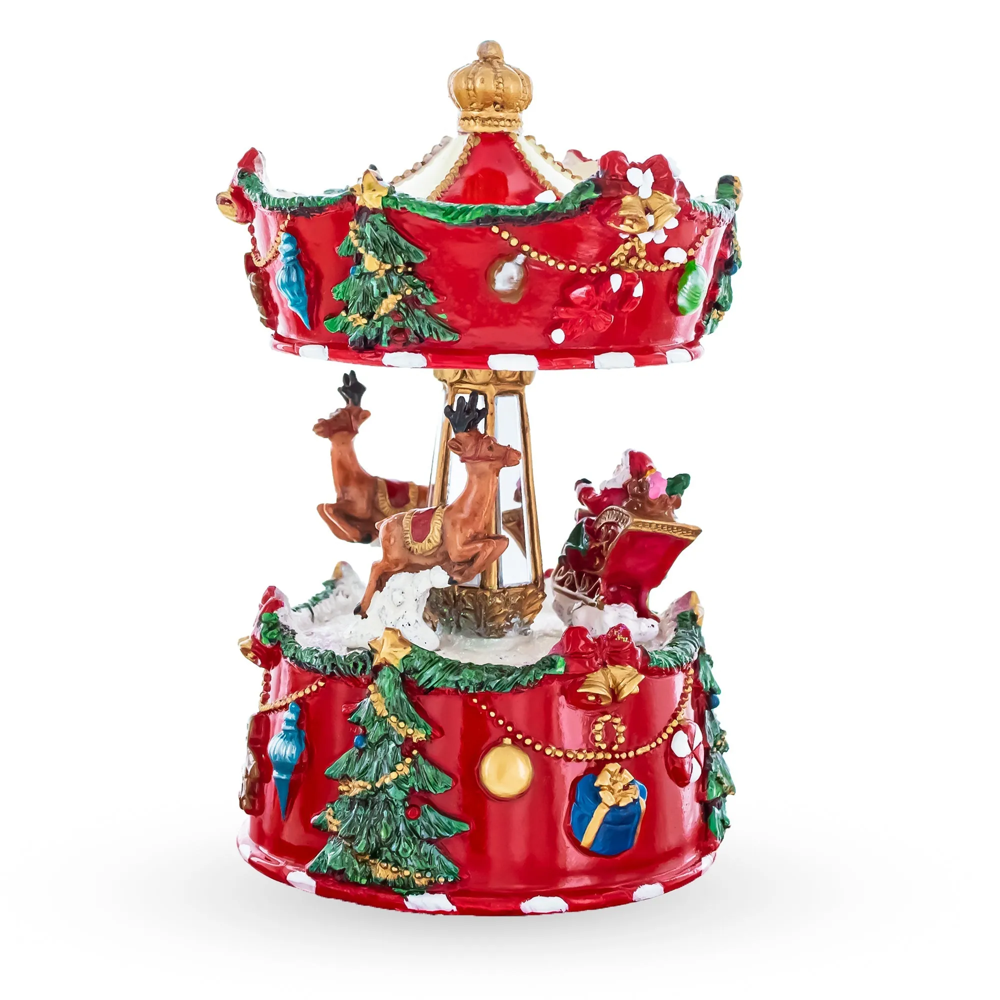 Merry Carousel Ride: Spinning Musical Christmas Figurine With Santa And Reindeer