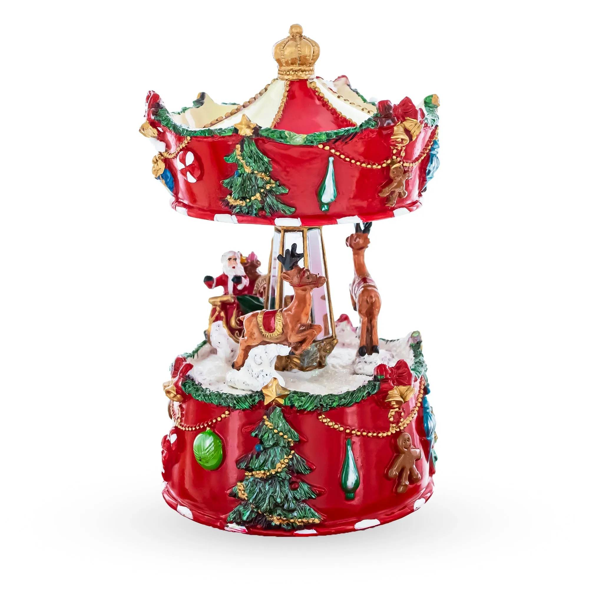 Merry Carousel Ride: Spinning Musical Christmas Figurine With Santa And Reindeer