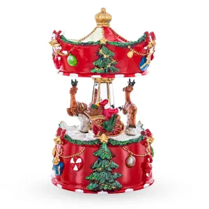 Merry Carousel Ride: Spinning Musical Christmas Figurine With Santa And Reindeer