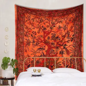 Orange Life Tree Tapestry