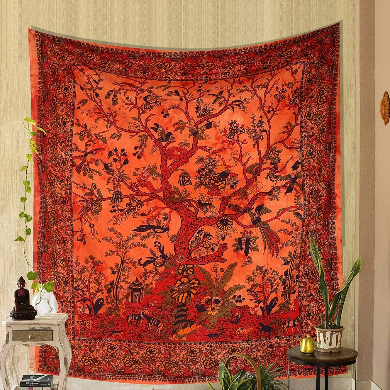 Orange Life Tree Tapestry