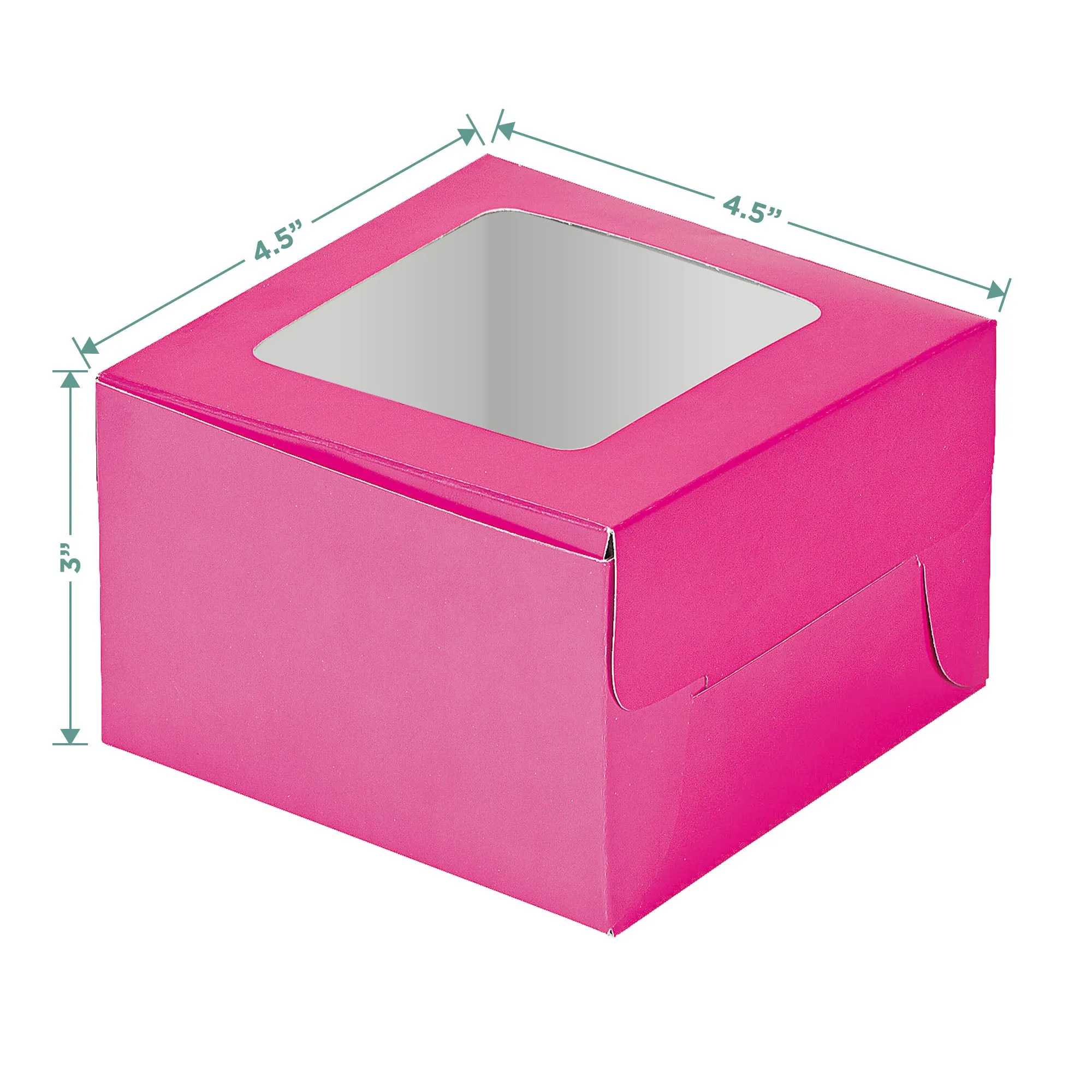 Pink Cupcake Boxes with Sticker Labels - Individual Single Cupcake Boxes With Insert Holders With White and Silver Foil Stickers - 24 count (Pink) 4 1/2" x 3" x 4 1/2"