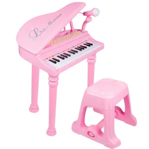 Pink Electronic Piano With Microphone and Stool