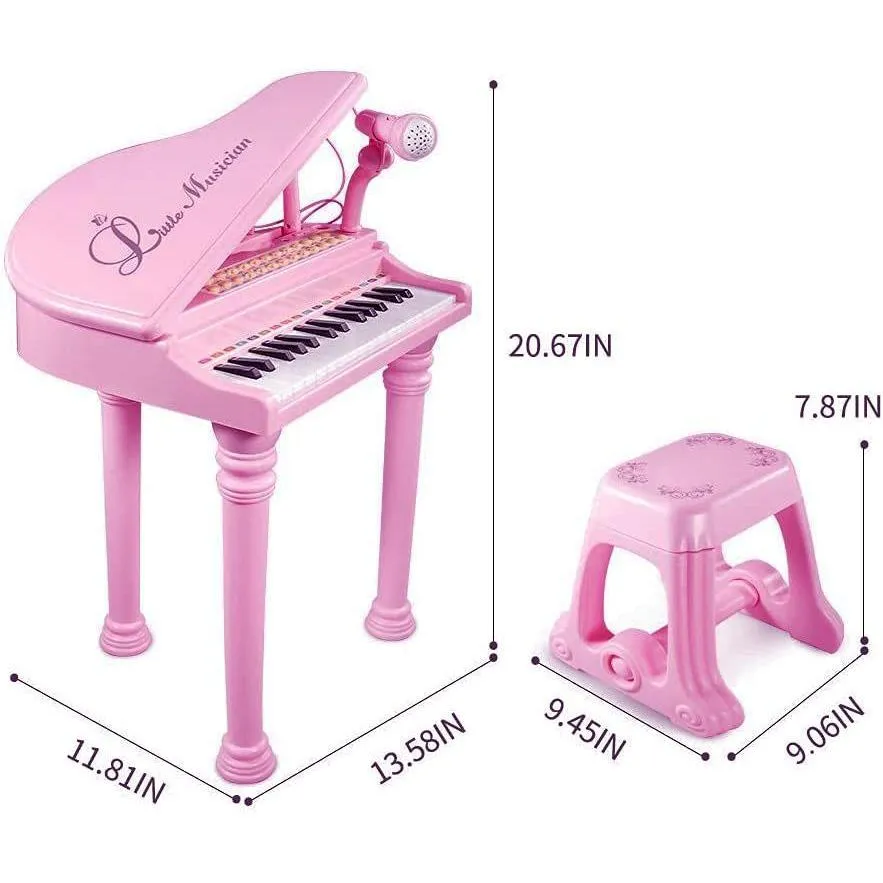 Pink Electronic Piano With Microphone and Stool