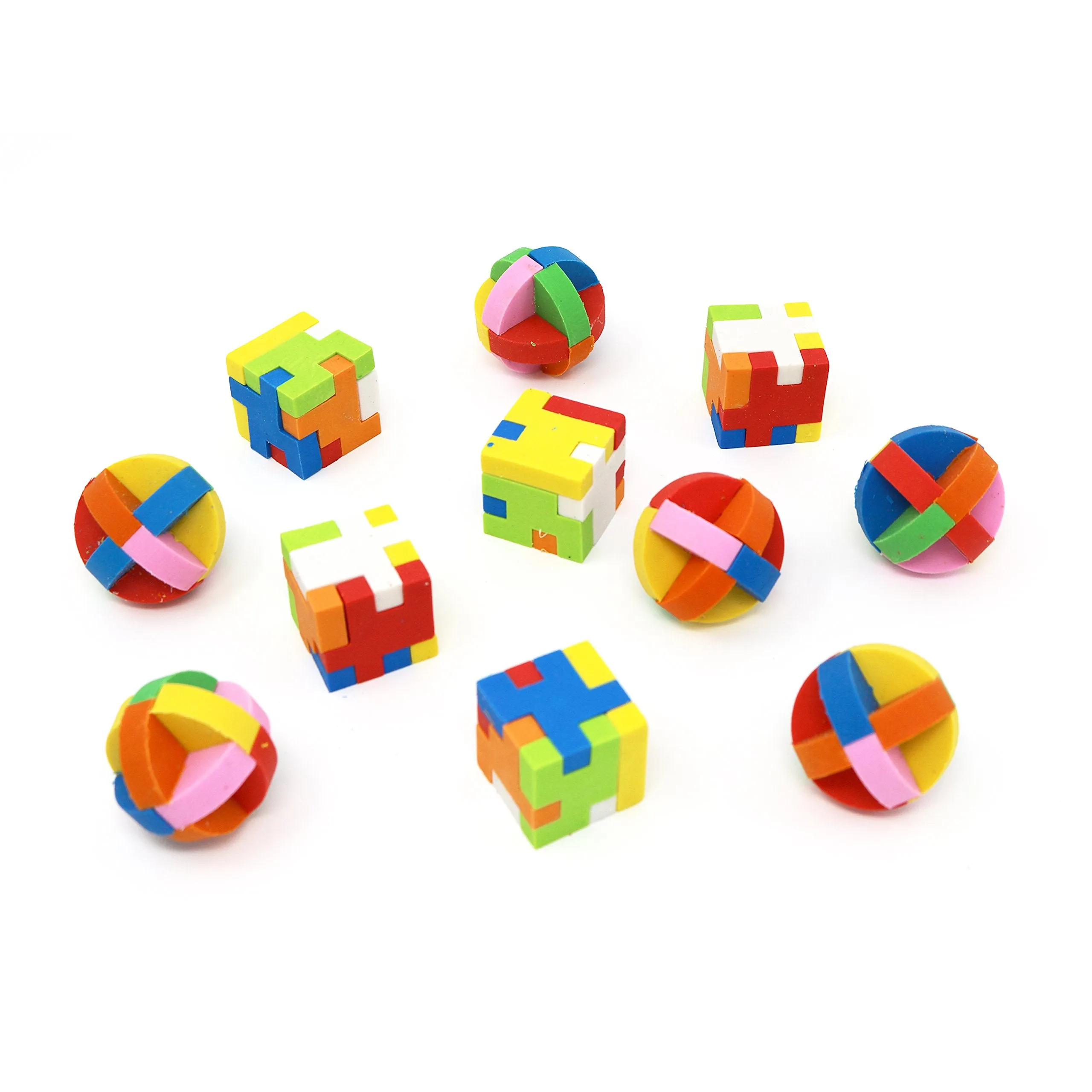 Puzzle Erasers - Individually Wrapped Goody Bag Party Favor And Stocking Stuffers Pencil Eraser - 6 Balls And 6 Cubes