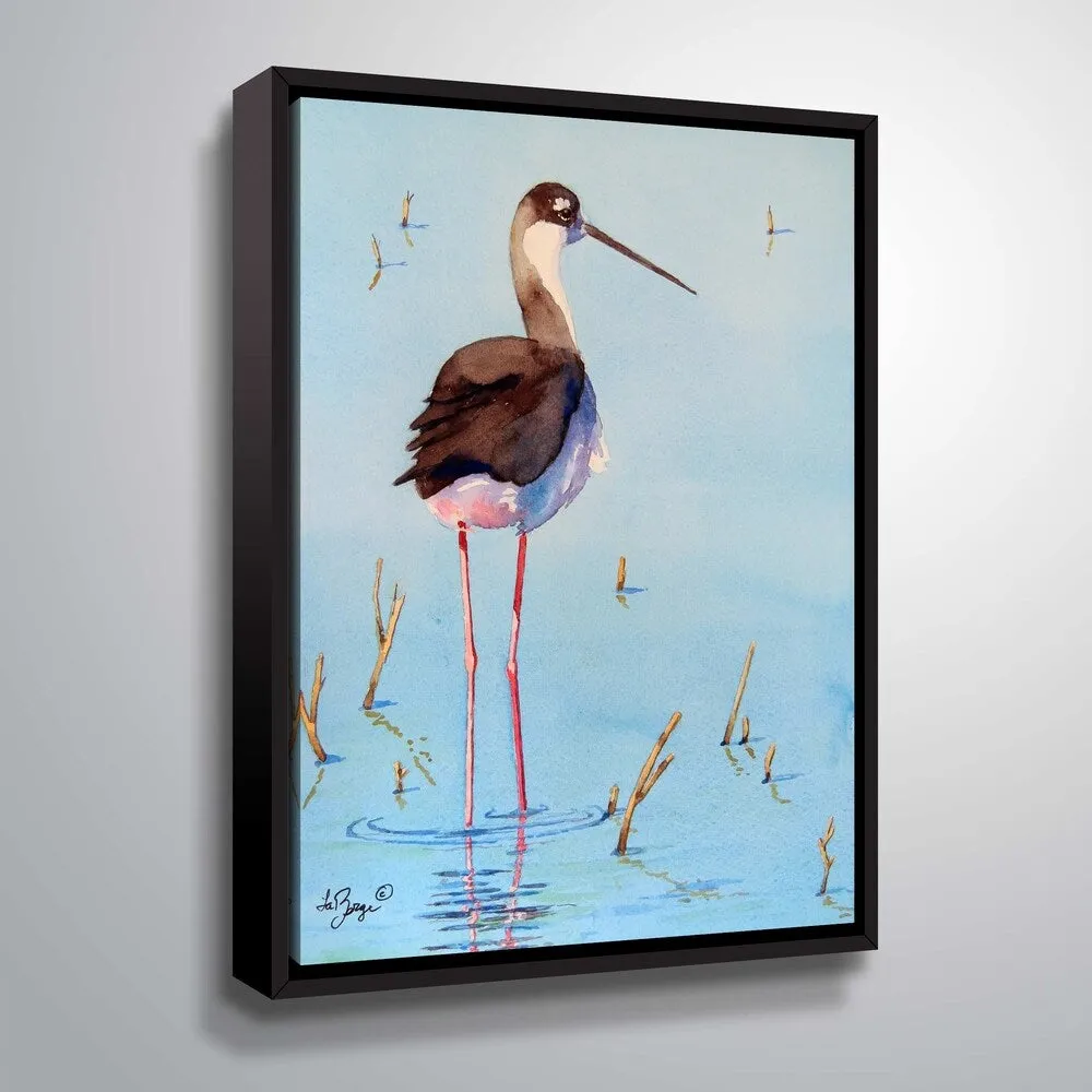 " Black Neck Stilt III" Gallery Wrapped Floater-framed Canvas